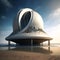 Skyward ingenuity, a dynamic 3d view of a building in the futuristic sky