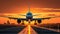 Skyward Journey Majestic Jetliner Takes Off at Sunrise with Landing Gear Extended on Airport Runway. created with Generative AI