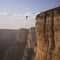 Slackliner balancing on a rope photo realistic illustration - Generative AI.