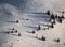 Slalom tracks in the snow on a mountainside in Alpe D\\\'Huez ski resort - France