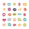 Slang bubbles different words and phrases in multicolor cartoon, hello omg enjoy love flat icons set