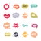 Slang bubbles different words and phrases in multicolor cartoon, love nice super flat icons set