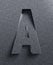 Slanted 3d font engraved and extruded from the surface, letter A