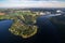 Slapy Dam on the Vltava River near Prague. Aerial shot.