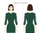 Slashed sleeves clothes character beautiful lady in emerald top, shirt, dress technical fashion illustration, 3-4
