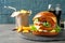 Slate plate with double vegetarian burger on table