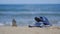 Slates lie on the sand on the beach