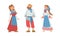 Slav or Slavonian Man and Woman Character in Ethnic Clothing Vector Set