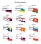 The Slavic languages. Set of vector clip art of speech bubbles with national flags of Russia, Poland, Serbia, Croatia, and other S