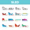 Sled, Winter Activity Vector Linear Icons Set