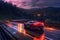 sleek autonomous car gliding on illuminated highway