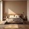 Sleek Beige Brown Wall in a Modern Luxury Bedroom Bathed in Sunlight. Generative AI