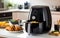 Sleek Black Air Fryer. Generative AI