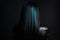 Sleek Black Hair With Blue Highlights Back View. Generative AI