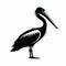 Sleek Black Pelican Pictogram: Meticulously Detailed Minimalist Illustration