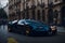 Sleek bugatti veyron supercar in a bustling cityscape with traditional architecture generative by AI