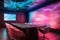 sleek conference room with holographic screen