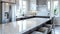 Sleek Contemporary Kitchen with Reflective Granite Countertops and Modern Bar Stools