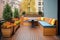 sleek deck with builtin planters and seating