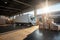 Sleek Delivery Vehicle in Warehouse, white truck, AI Generative