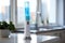 Sleek electric toothbrush in a well lit and contemporary bathroom interior design with elegant decor