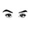 Sleek fashion illustration of the eye with luxe makeup and natural eyebrow. Hand drawn  idea for business visit cards, templ