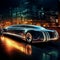 Sleek and Futuristic Limousine Gliding Through Cityscape at Night