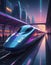 Sleek Futuristic Train Gliding into Station with Vibrant Evening Ambiance, Generative AI