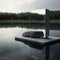 Sleek glass podium on a serene stone lake backdrop AI generation