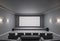 A sleek home cinema theater screen design in a luxurious apartment setting