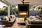 sleek interior design blending into an inviting outdoor lounge with fireplace