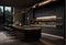 sleek kitchen with dark and wood colors