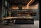 sleek kitchen with dark and wood colors