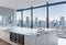 A sleek kitchen with marble countertops, stainless steel appliances