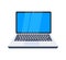 Sleek laptop with a prominent blue screen and a silver body, representing modern personal computing