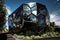sleek metal and glass facade with futuristic design