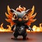 Sleek Metallic Animated Toy With Flames On Dark Background