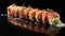 Sleek Metallic Sushi With Salmon On Black Background