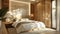 Sleek Minimalist Bedroom with Glossy Sliding Door Wooden Wardrobe