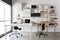 a sleek, minimalist office with a variety of storage solutions