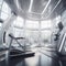 Sleek Modern Fitness Center with Futuristic Technological Light Silver Podium