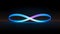 A sleek neon infinity symbol glowing against a dark backdrop.