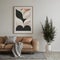 Sleek poster mockup against a neutral wall with minimal decor