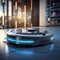 Sleek robotic vacuum cleaner in modern home interior. autonomous cleaning technology at work. smart home concept. AI
