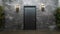 Sleek and Secure: Stylish Metal Front Door against a Stone Wall, Generative AI