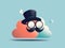 A sleek, simple illustration of a data cloud wearing a monocle, set against a clean backdrop, denoting refined and accessible