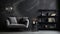 Sleek and stylish contemporary black toned living room interior with striking wall art