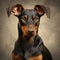 Sleek And Stylized Doberman Pinscher Dog Portrait In John Wilhelm Style