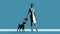 Sleek And Stylized Woman Walking Dog Illustration