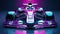 Sleek team motorsports racing car with neon lighting